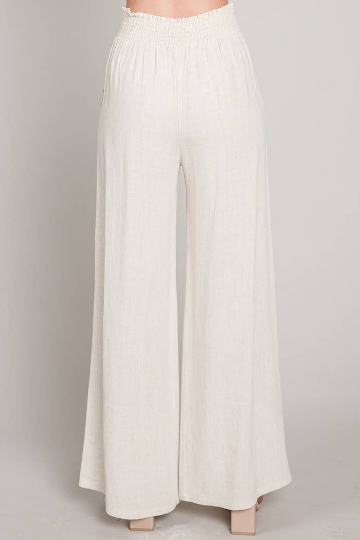Smocked Linen Tie Pant