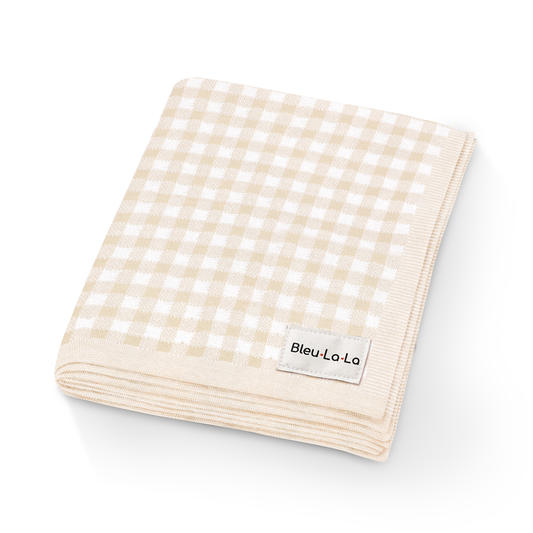 Cotton Receiving Blanket | Tan Gingham