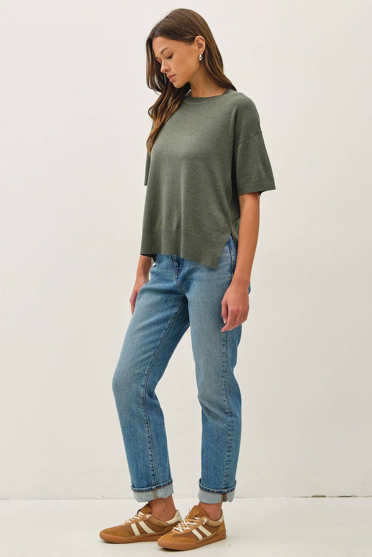 Side Split Shortsleeve Sweater