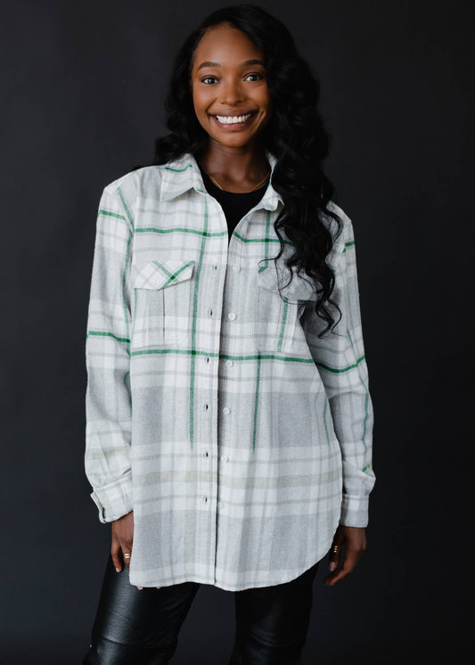 Gray, Cream & Green Plaid Flannel