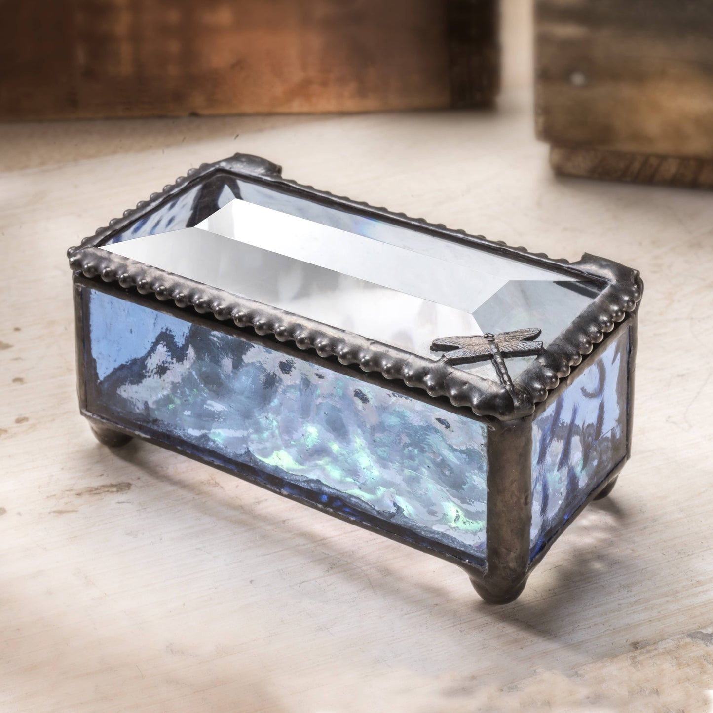 Blue Glass Box with Dragonfly