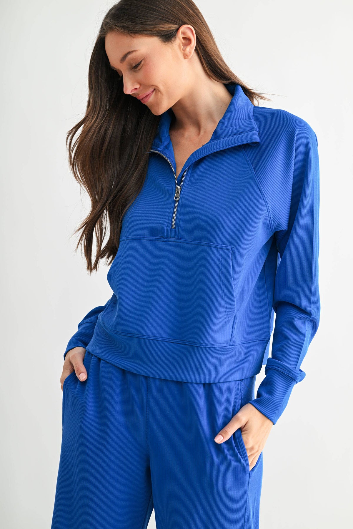Luxe Sand Ribbed 1/4 Zip Sweater