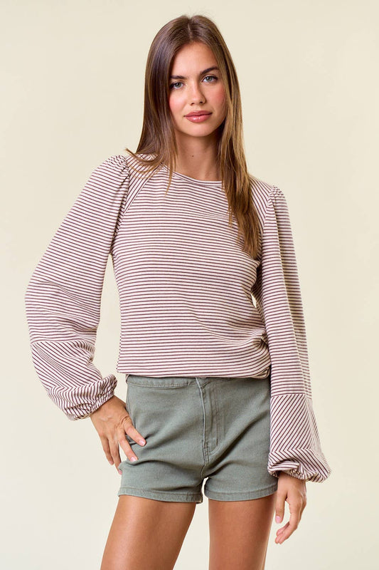 Bubble Sleeve Striped Top