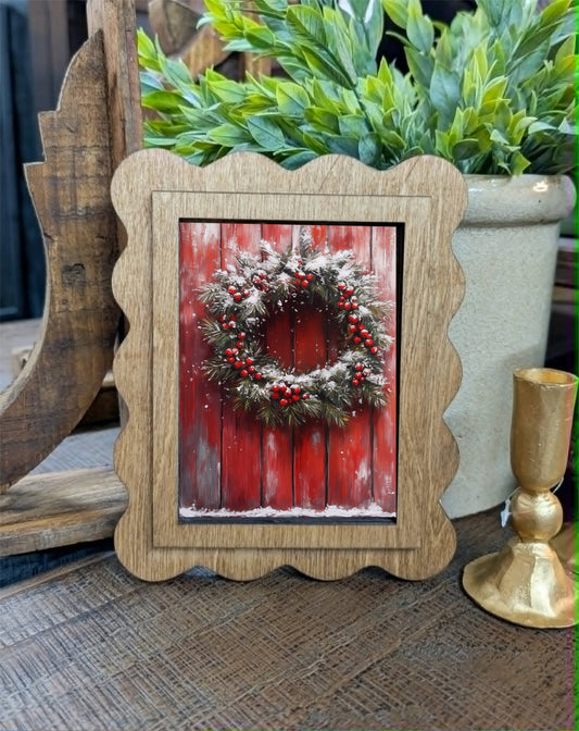 Scallop Red Door Wreath Framed Canvas Art