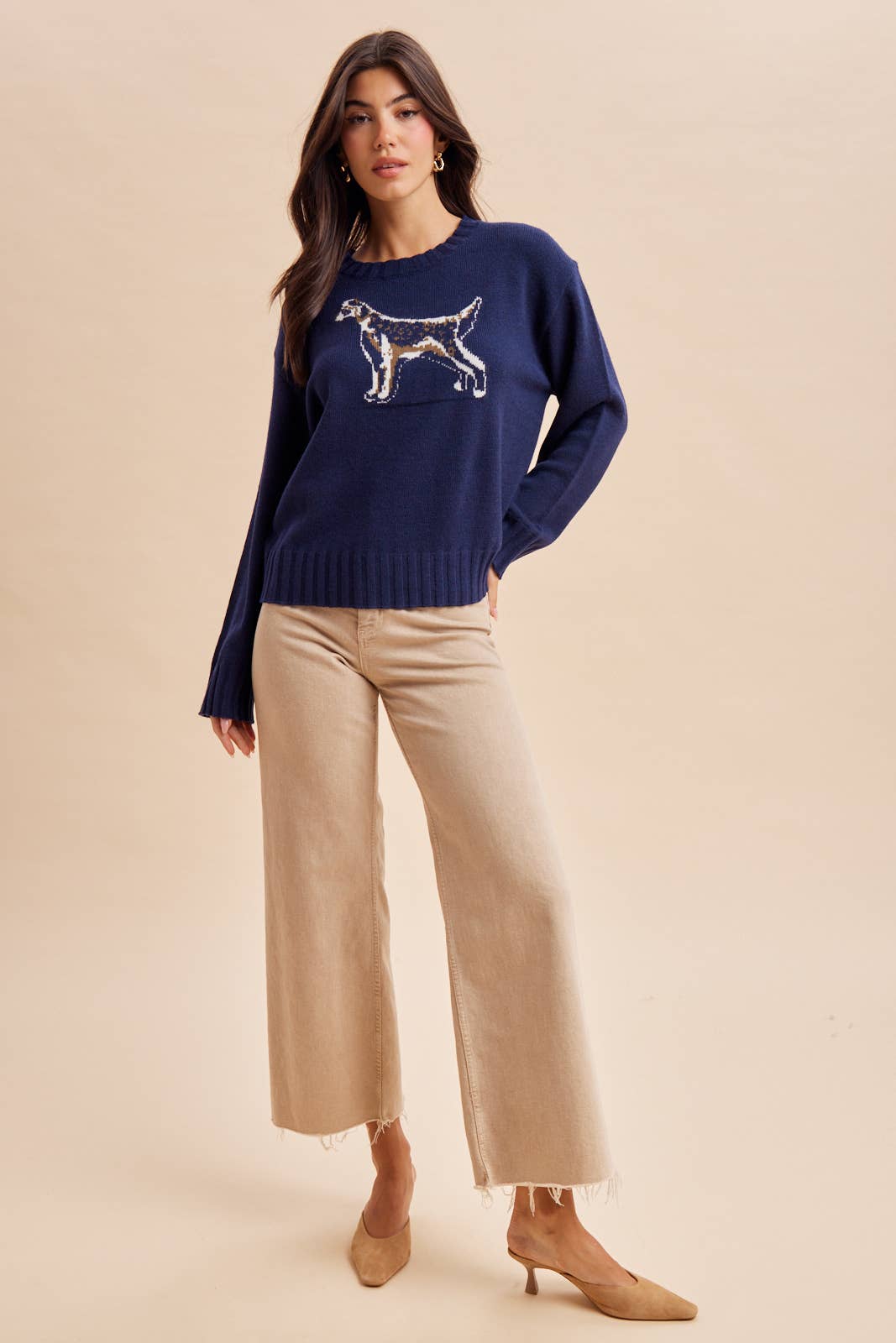 KNITTED INTARSIA DOG MOTIF SWEATER