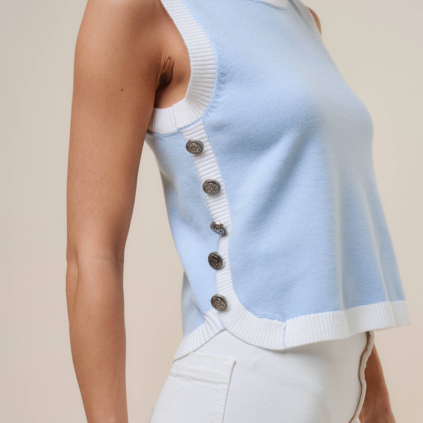 Oatmeal & Ivory Button Top