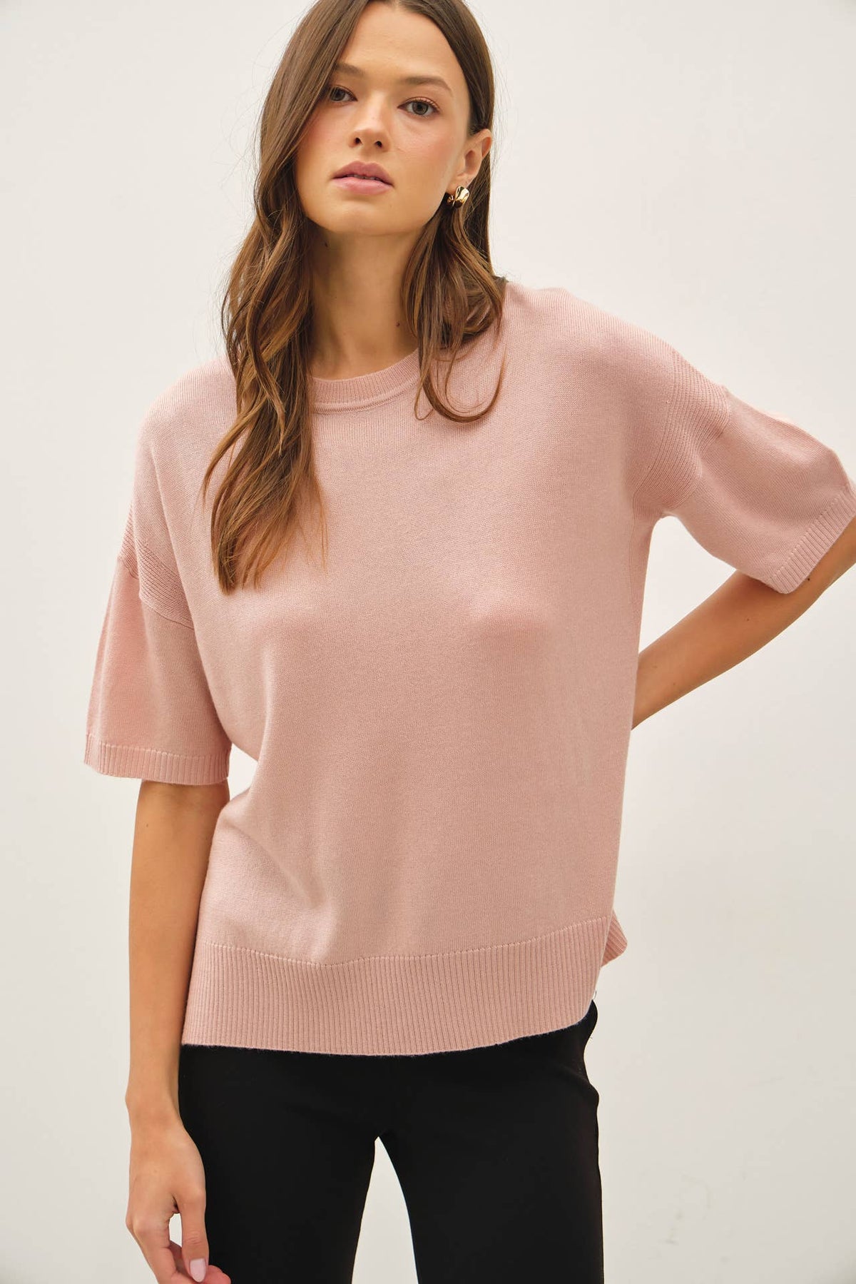 Side Split Shortsleeve Sweater