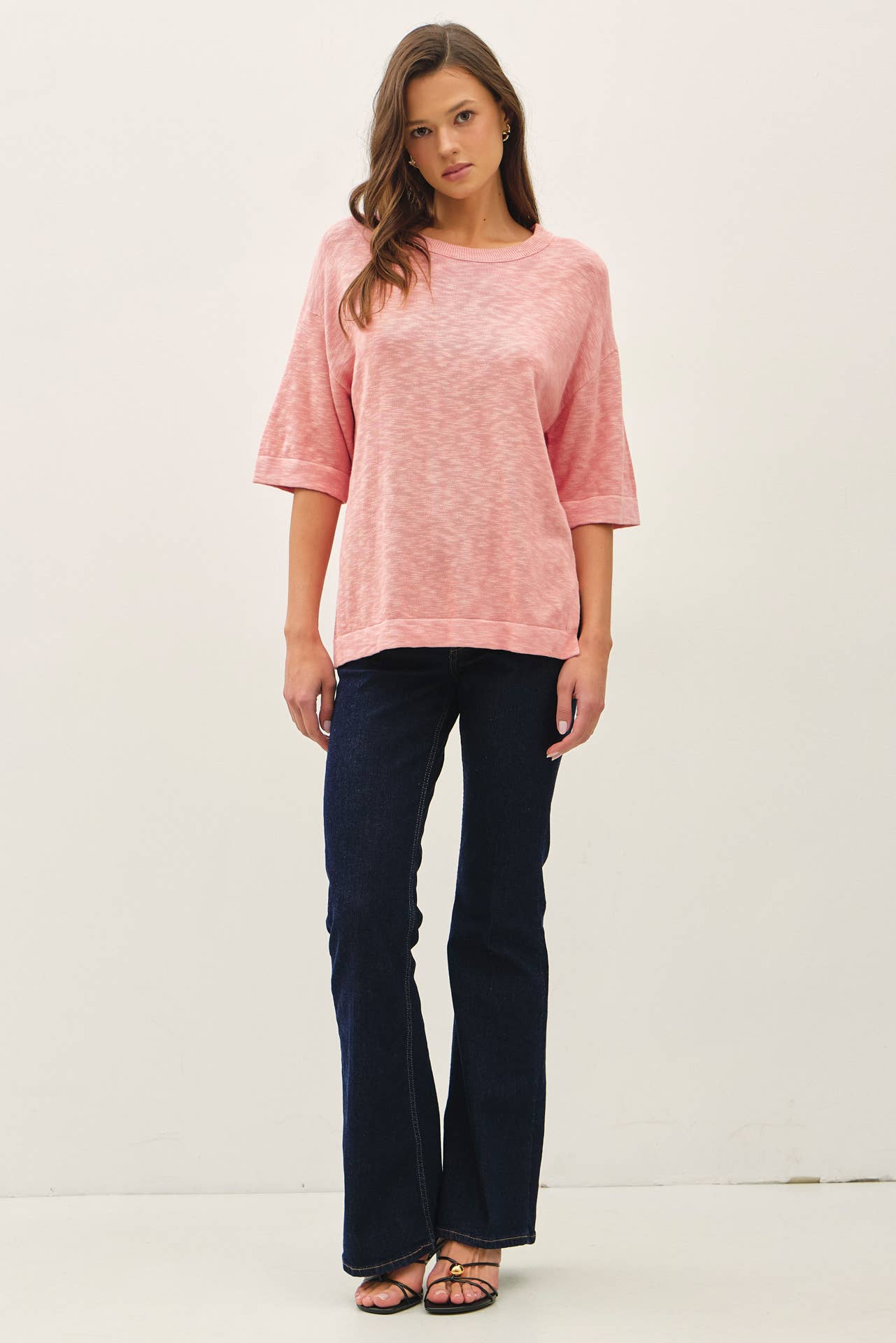 SHORT SLEEVE COTTON SLUB SWEATER TOP