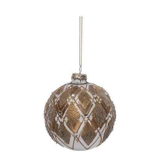 Christmas 4" Gold Glitter Diamond Dec Glass Orn