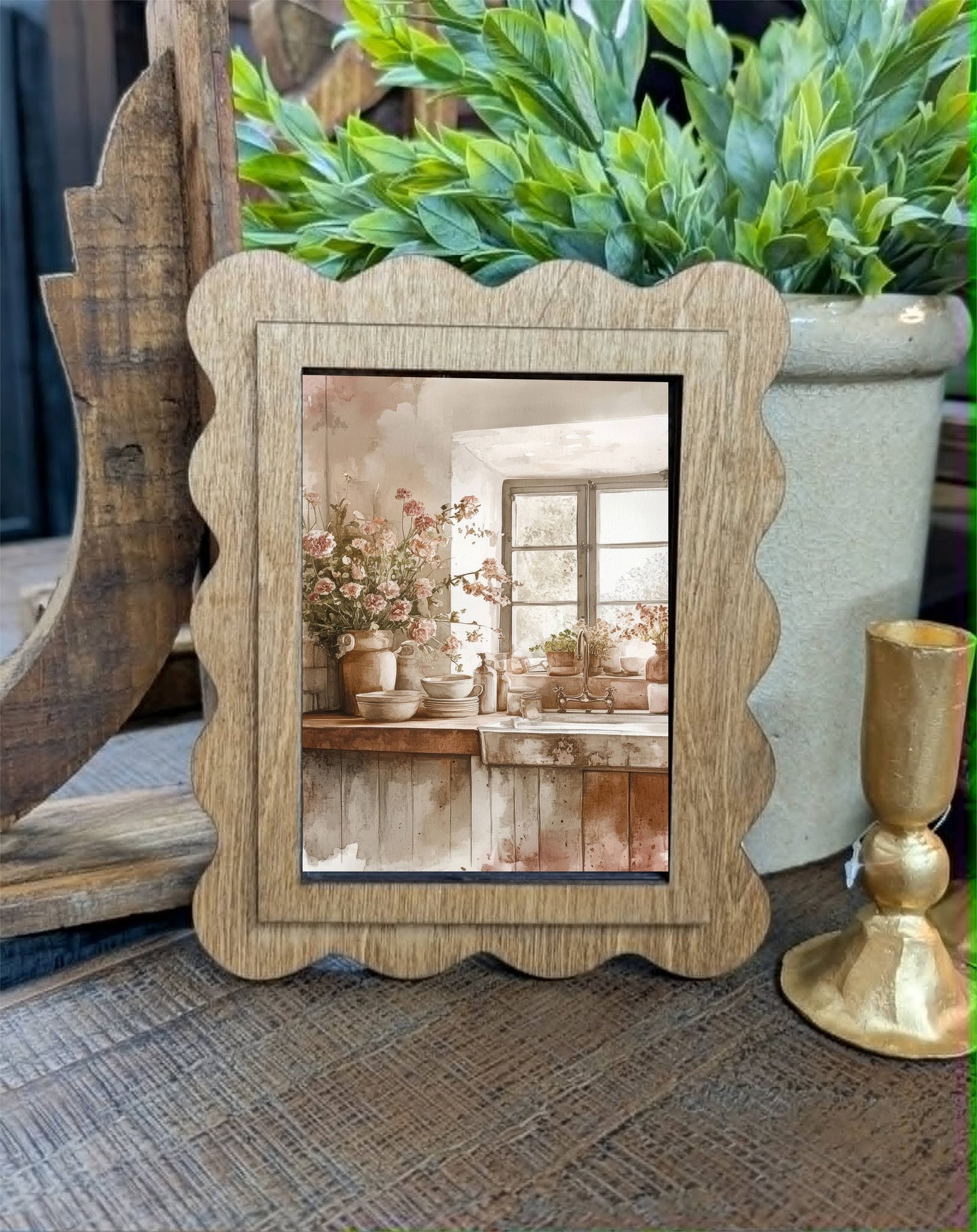 Scallop Rustic Kitchen Framed Canvas Art