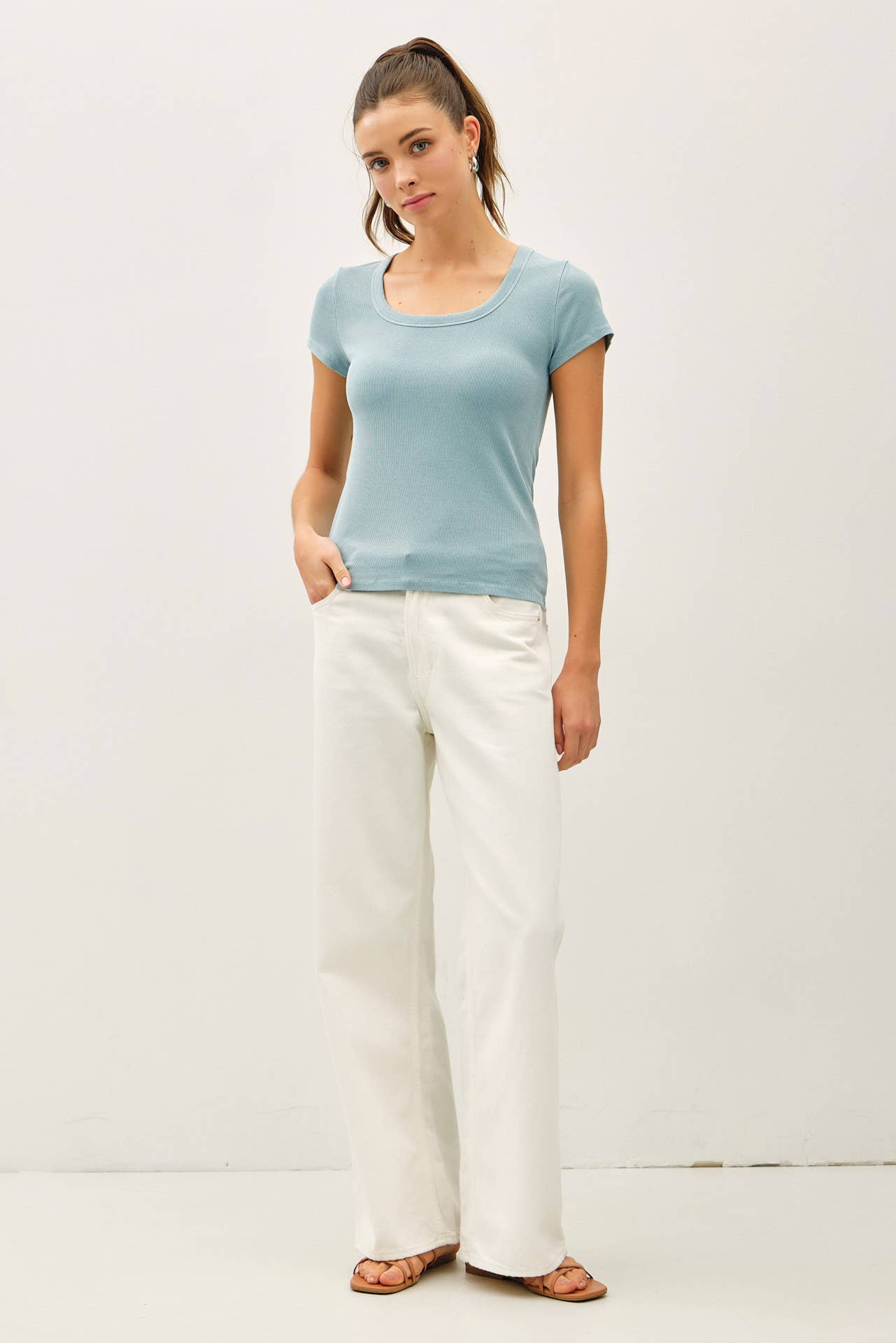 Never Basic Ribbed Scoop Neck Tee