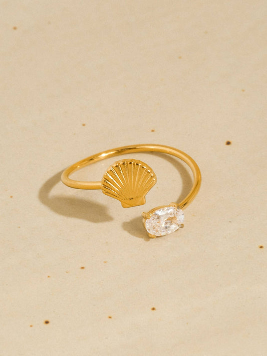 Lumirae 18K Gold Non-Tarnish Shell CZ Open Ring