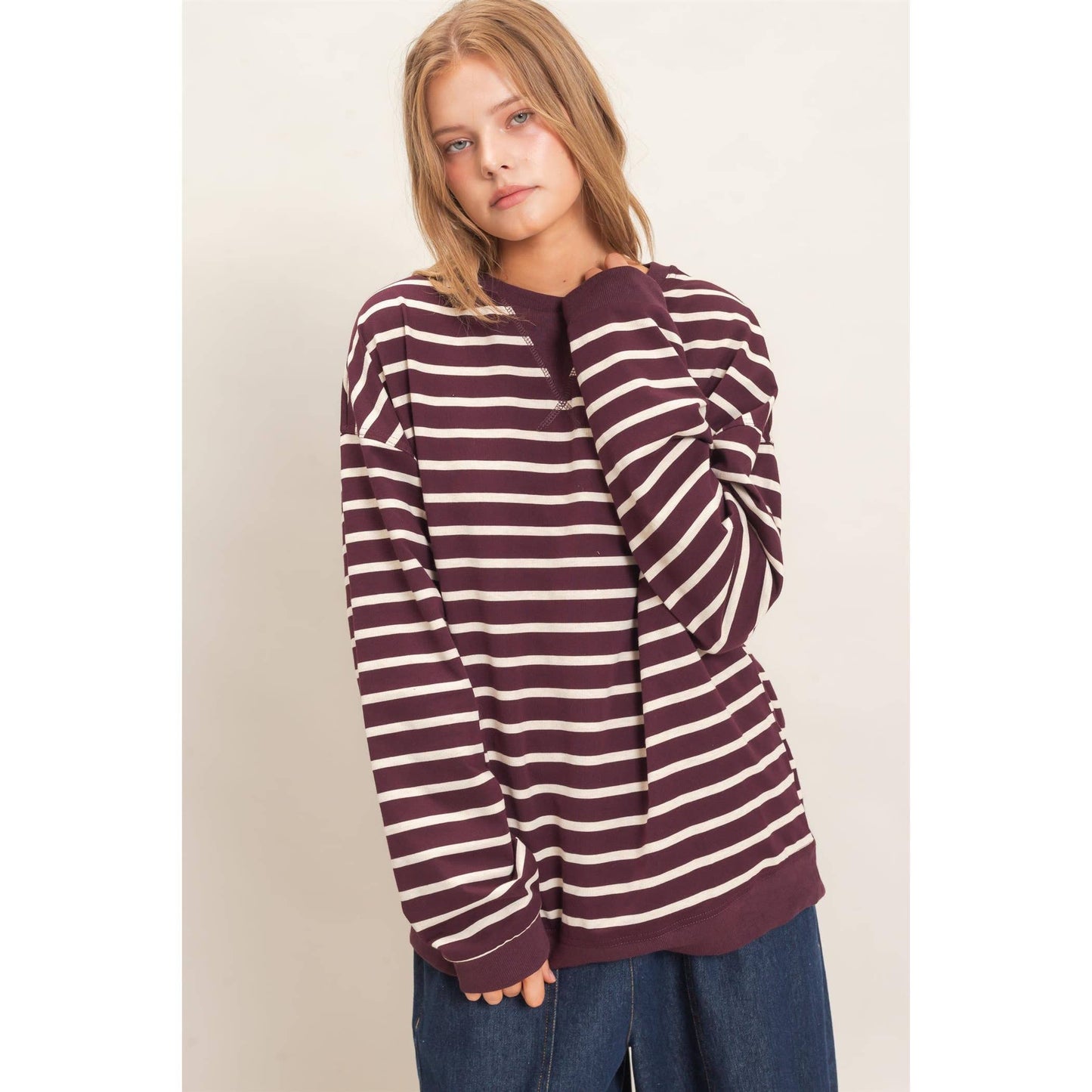 Vnotch Striped Pullover