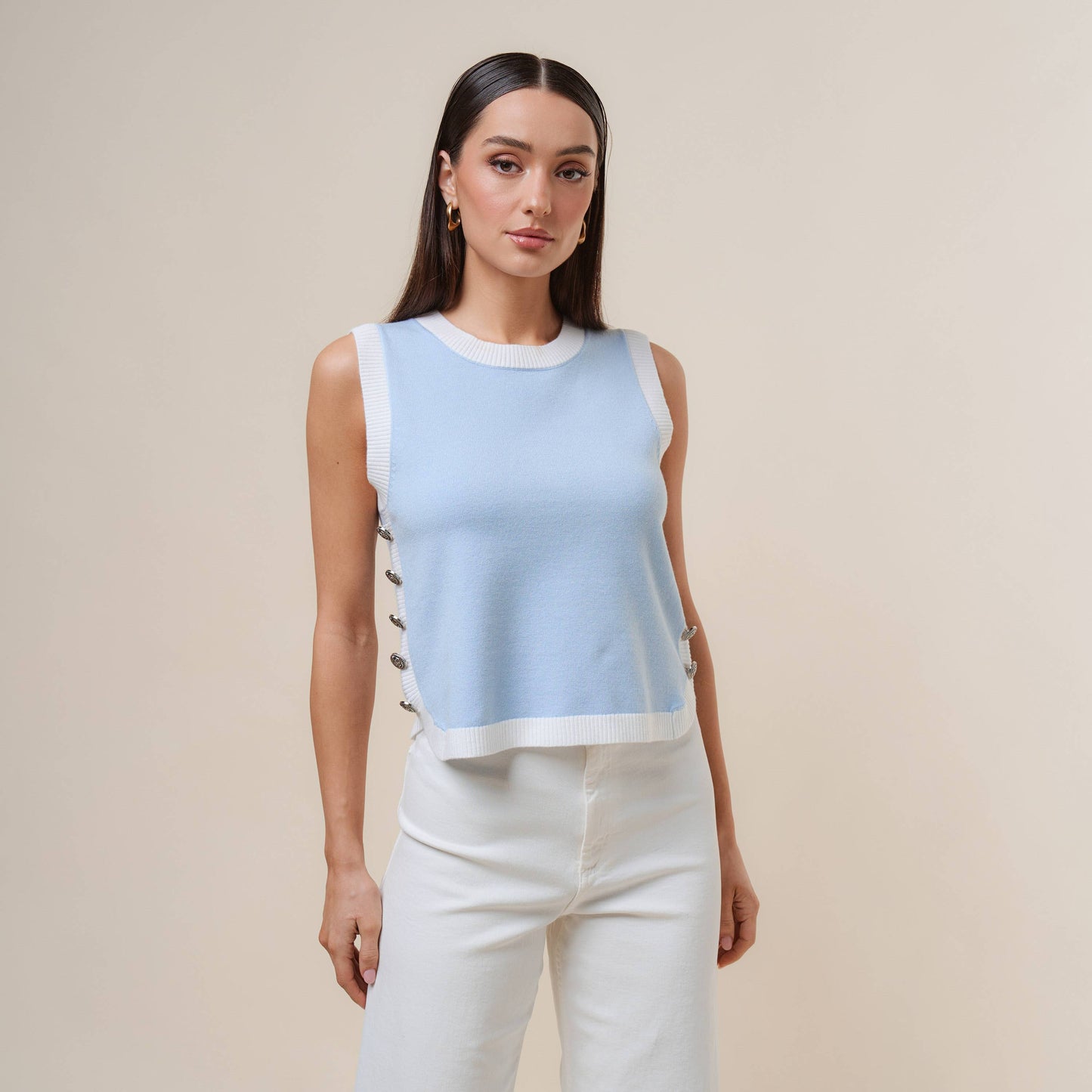 Oatmeal & Ivory Button Top