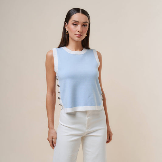 Oatmeal & Ivory Button Top