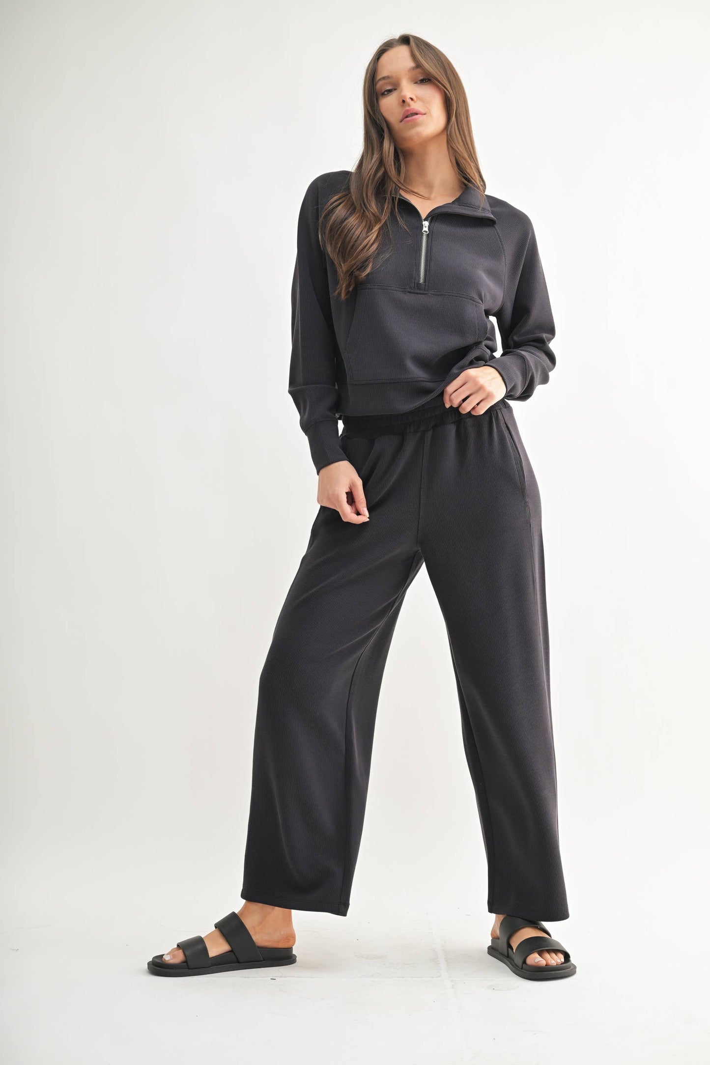 Luxe Sand Ribbed 1/4 Zip Sweater