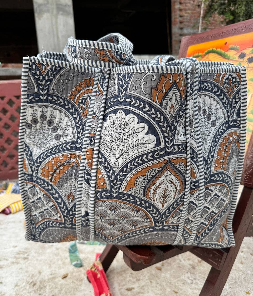 Unique Design Block Printed Bag Cotton Tote Bag Quilted Bags