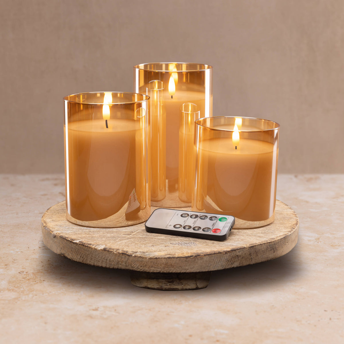 Flameless LED Hurricane Glass Candles - White and Amber