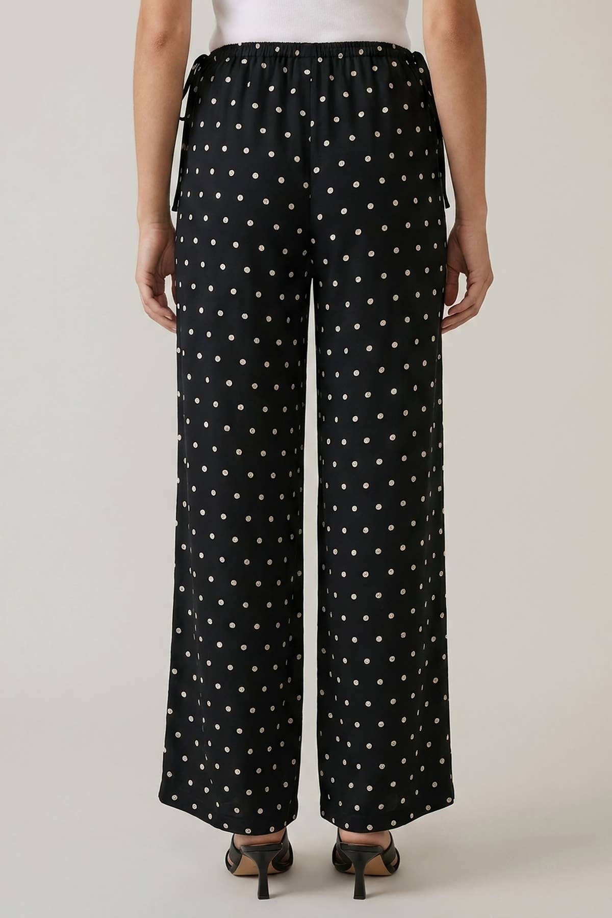 POLKA DOT SIDE CUT OUT ELASTIC PANTS - 8972P