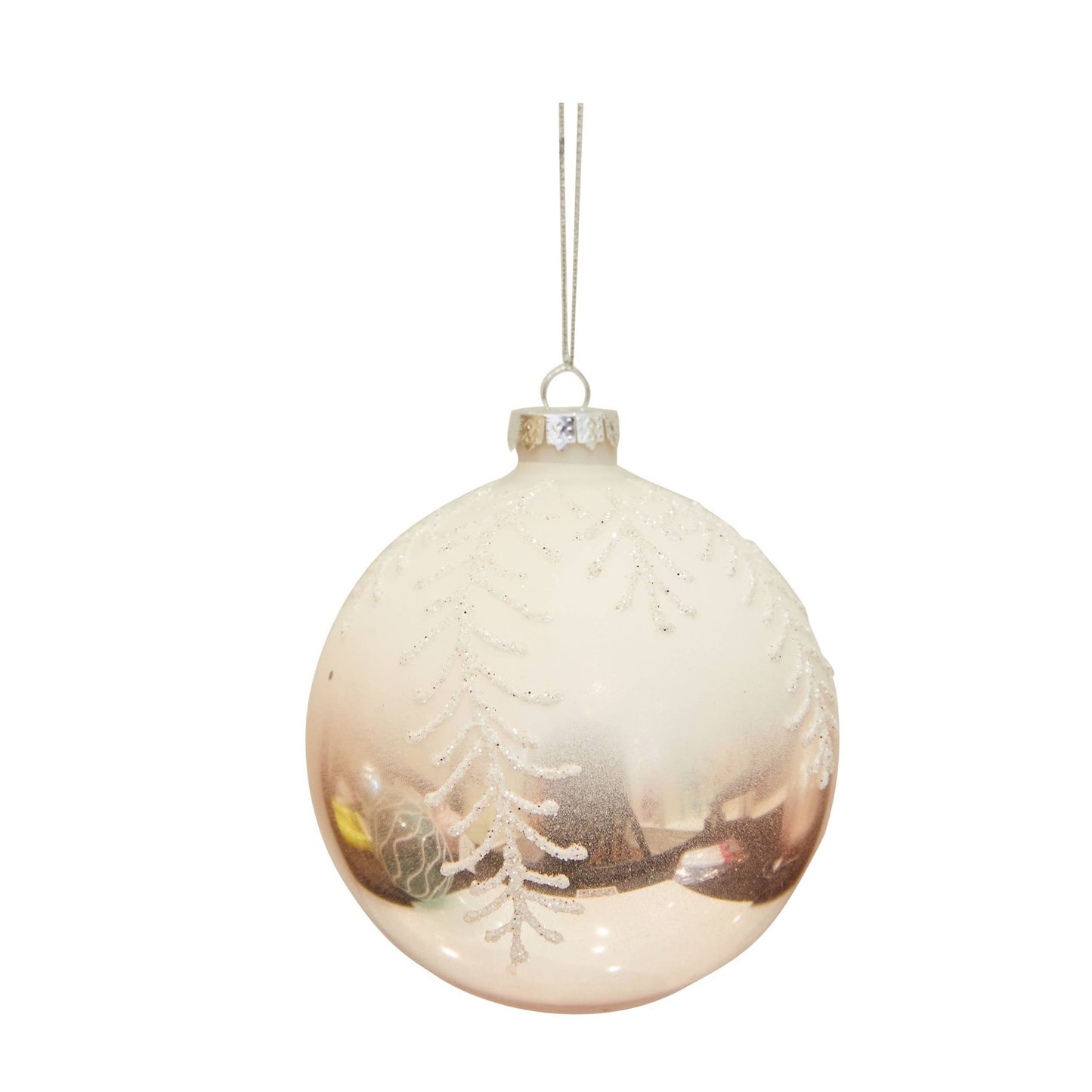 Glass Orn Pink / White W/ Glitter