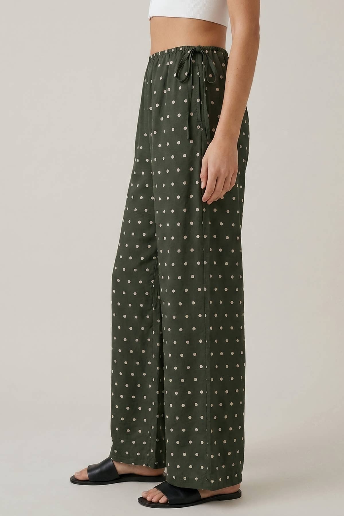 POLKA DOT SIDE CUT OUT ELASTIC PANTS - 8972P