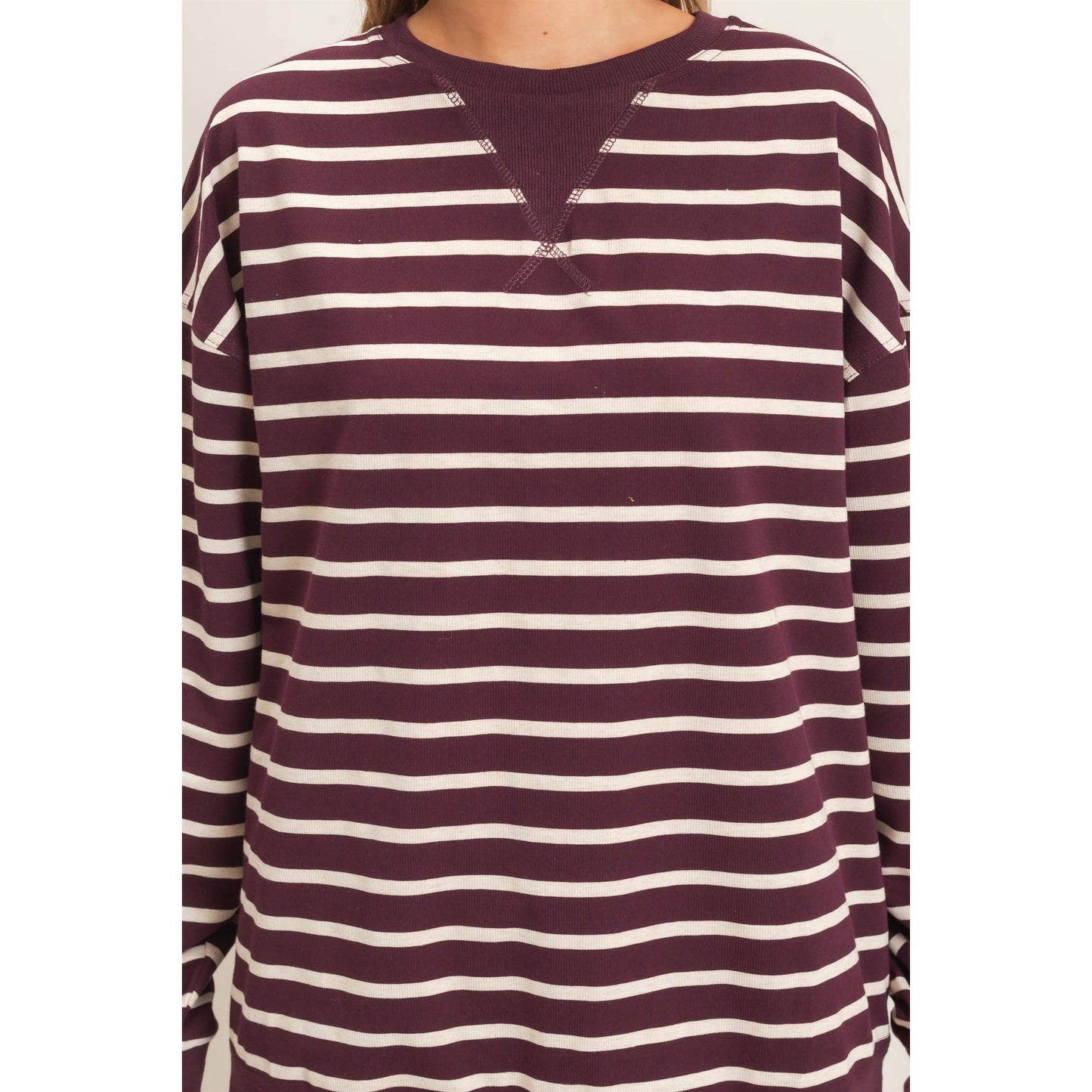 Vnotch Striped Pullover