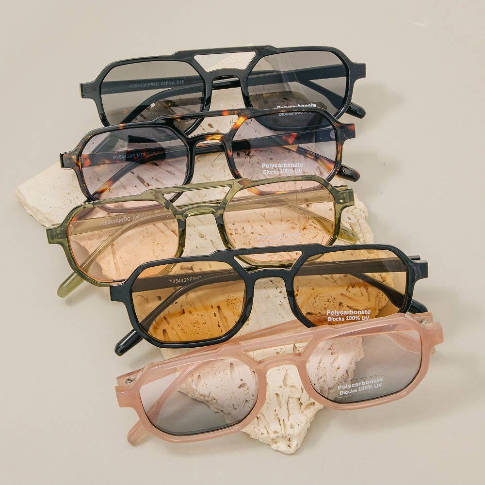 Double Bridge Aviator Polycarbonate Sunglasses Set