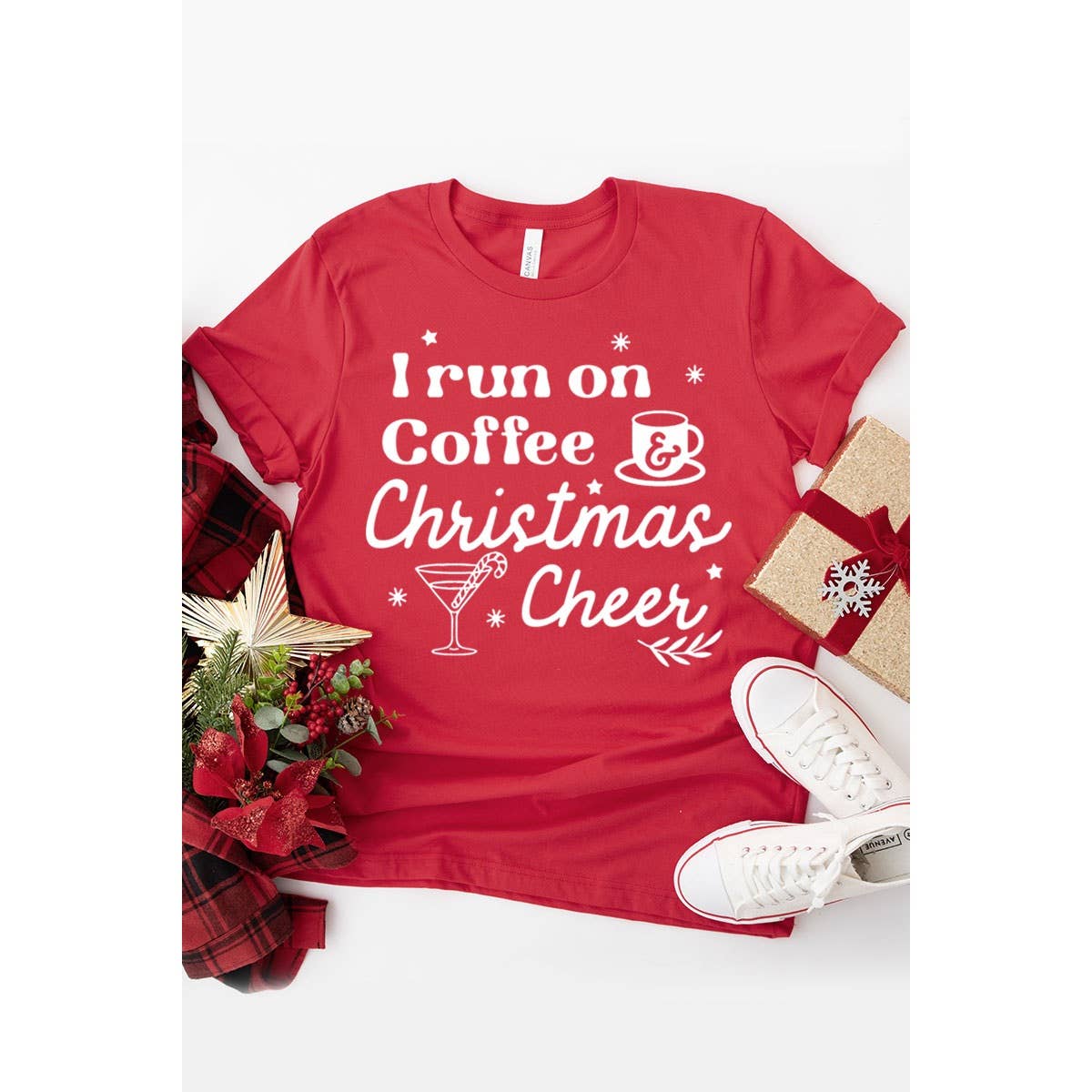 I RUN ON COFFEE CHRISTMAS SHORT SLEEVE GRAPHIC TEE