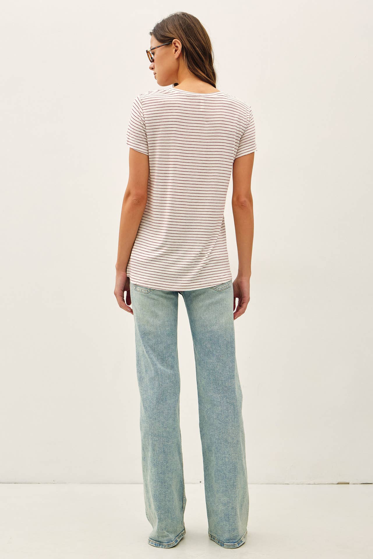 LINEN BLENDED STRIPED RELAXED TEE