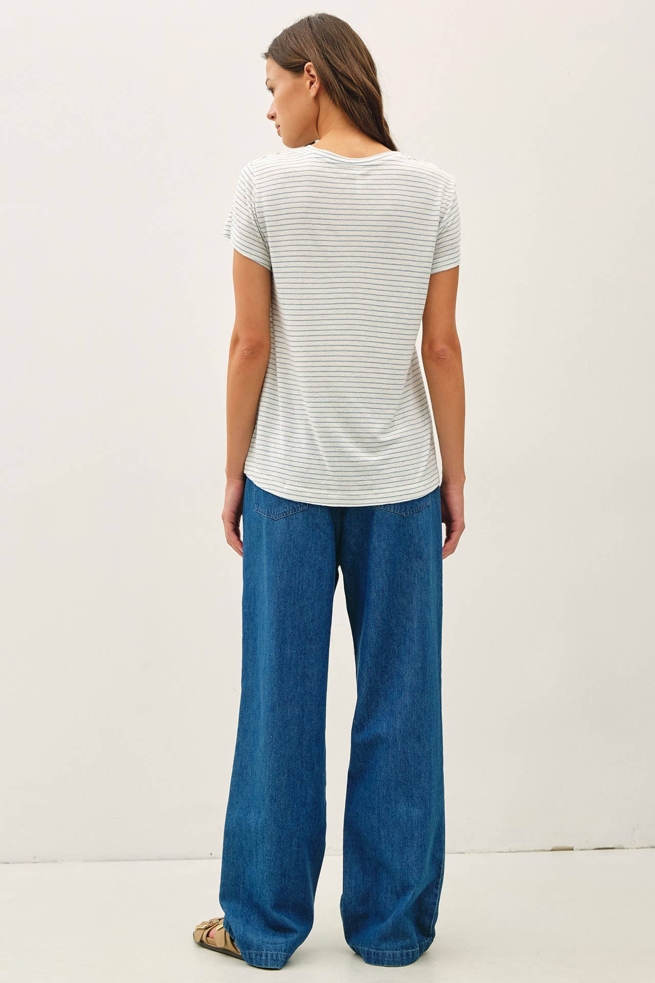 LINEN BLENDED STRIPED RELAXED TEE