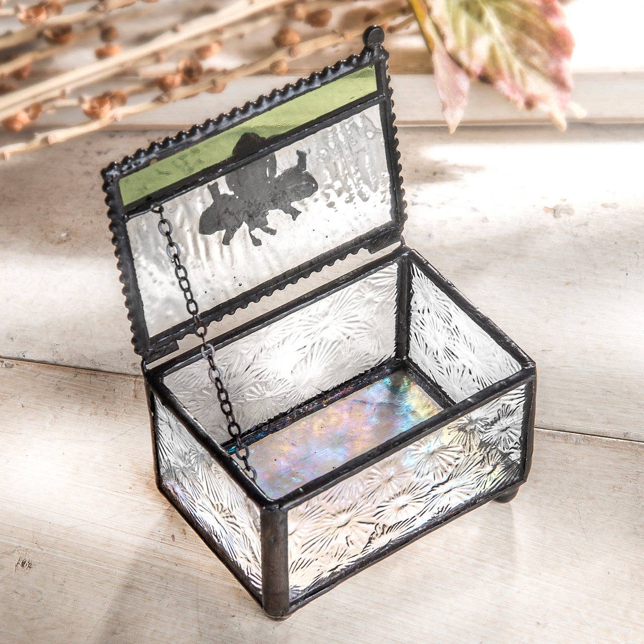 Clear Florentine Glass Box with Bee
