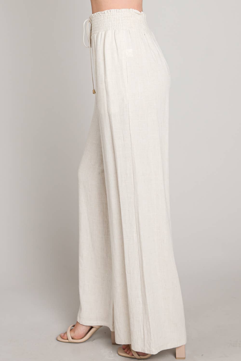 Smocked Linen Tie Pant