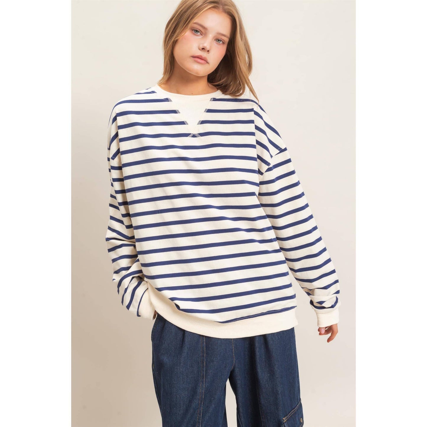 Vnotch Striped Pullover