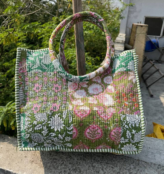 Patchwork Floral Printed Bag Cotton Quilted Bag Shopping Bag