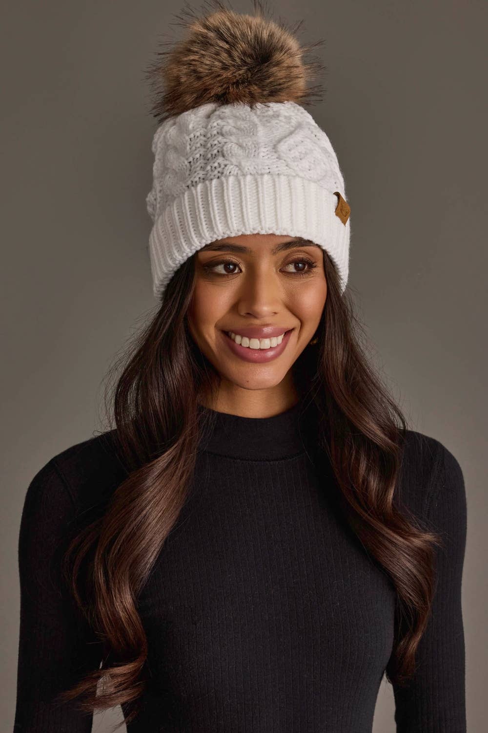 White Cable Knit Pom Hat