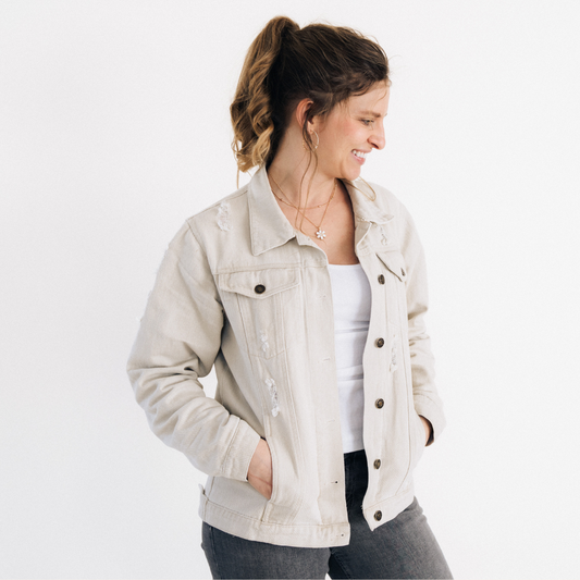 Khaki Distressed Denim Jean Jacket
