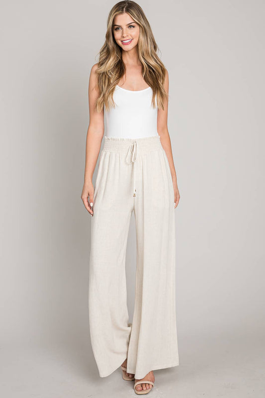 Smocked Linen Tie Pant