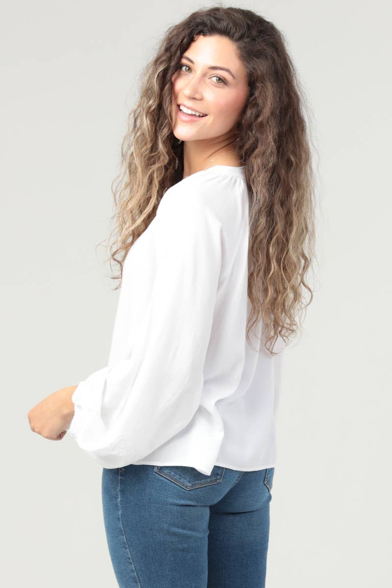N2500-RY23 V NECK EMBROIDERED LONG SLEEVE BLOUSE