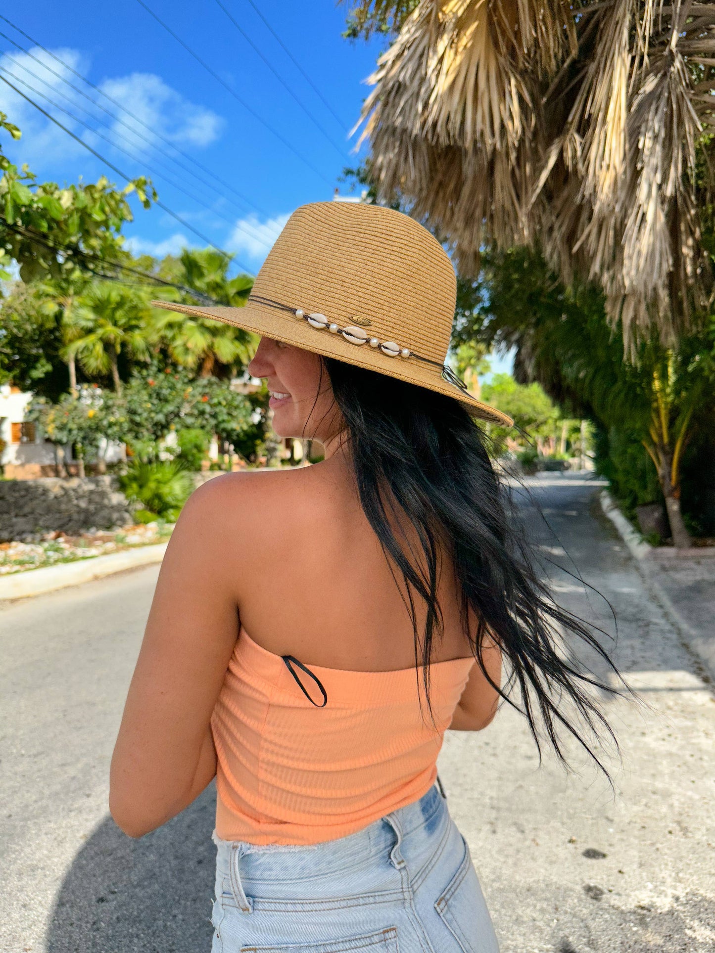 Shell & Pearl Trim Panama Hat
