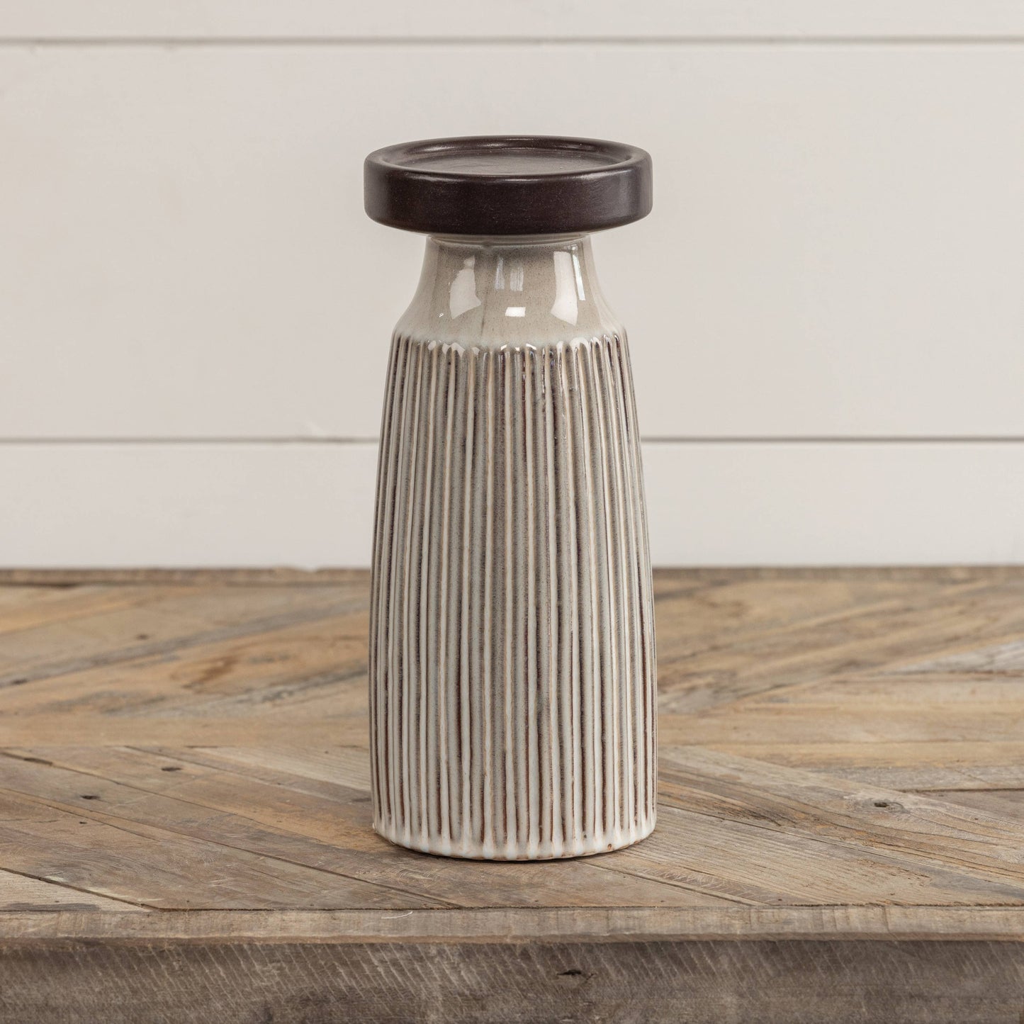 9.75" BEIGE & BROWN PILLAR CANDLE HOLDER