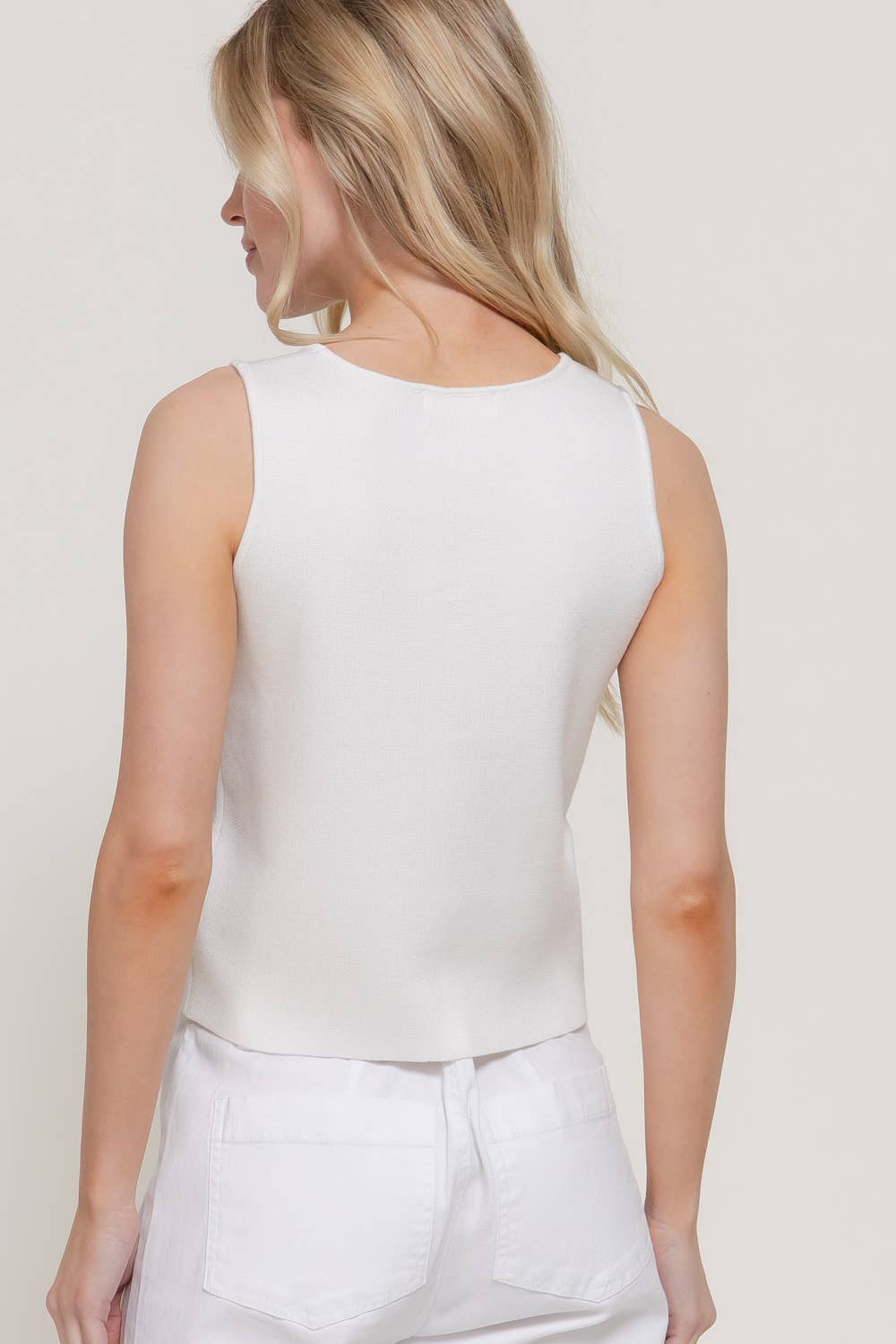 Sleeveless Crew Neck Button Down Sweater Top